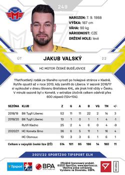 2021-22 SportZoo Tipsport ELH #249 Jakub Valsky Back