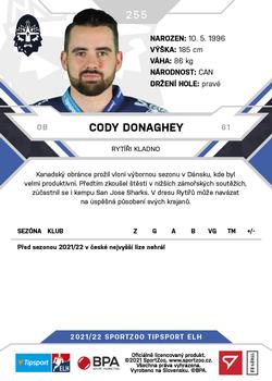 2021-22 SportZoo Tipsport ELH #255 Cody Donaghey Back