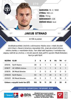 2021-22 SportZoo Tipsport ELH #270 Jakub Strnad Back