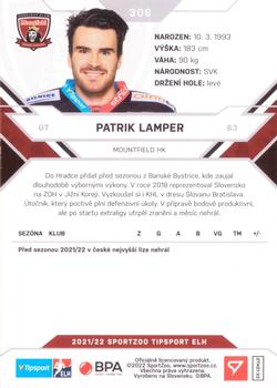 2021-22 SportZoo Tipsport ELH #306 Patrik Lamper Back