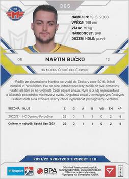 2021-22 SportZoo Tipsport ELH #365 Martin Bucko Back
