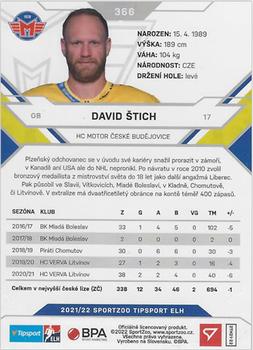 2021-22 SportZoo Tipsport ELH #366 David Stich Back