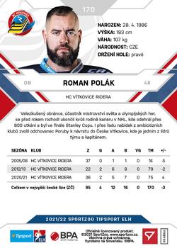 2021-22 SportZoo Tipsport ELH - Promo #170 Roman Polak Back