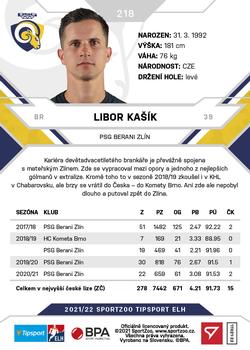 2021-22 SportZoo Tipsport ELH - Promo #218 Libor Kasik Back