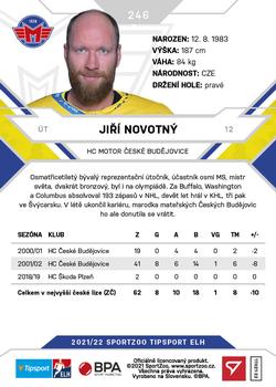 2021-22 SportZoo Tipsport ELH - Promo #246 Jiri Novotny Back