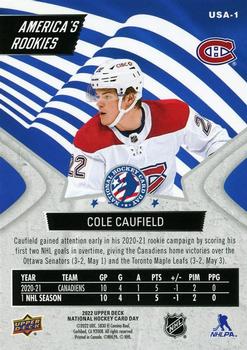2022 Upper Deck National Hockey Card Day USA #USA-1 Cole Caufield Back