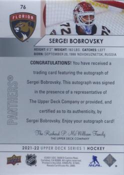 2021-22 Upper Deck - Snow Spray Autographs #76 Sergei Bobrovsky Back