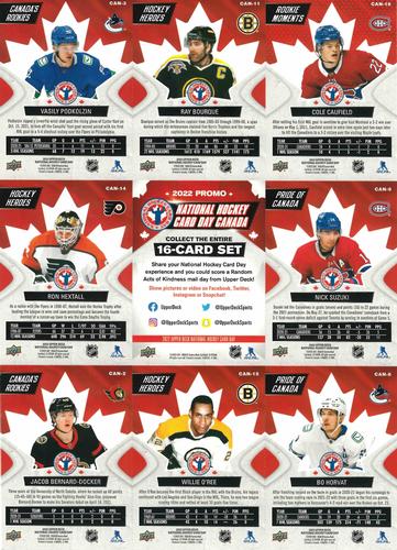 2022 Upper Deck National Hockey Card Day Canada #CAN-2/-3/-8/-9/-11/-14/-15/-16/NNO Cole Caufield / Ray Bourque / Vasily Podkolzin / Nick Suzuki / Checklist / Ron Hextall / Bo Horvat / Willie O'Ree / Jacob Bernard-Docker Back
