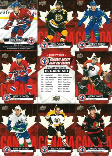 2022 Upper Deck National Hockey Card Day Canada - Sheets #CAN-2/-3/-8/-9/-11/-14/-15/-16/NNO Cole Caufield / Ray Bourque / Vasily Podkolzin / Nick Suzuki / Checklist / Ron Hextall / Bo Horvat / Willie O'Ree / Jacob Bernard-Docker Front