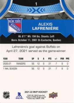 2021-22 Upper Deck MVP - Blue #1 Alexis Lafreniere Back