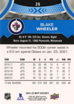 2021-22 Upper Deck MVP - Blue #26 Blake Wheeler Back
