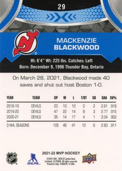 2021-22 Upper Deck MVP - Blue #29 Mackenzie Blackwood Back