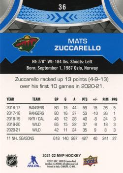 2021-22 Upper Deck MVP - Blue #36 Mats Zuccarello Back
