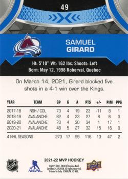 2021-22 Upper Deck MVP - Blue #49 Samuel Girard Back