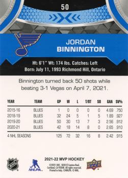 2021-22 Upper Deck MVP - Blue #50 Jordan Binnington Back