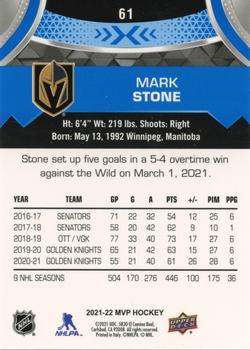 2021-22 Upper Deck MVP - Blue #61 Mark Stone Back
