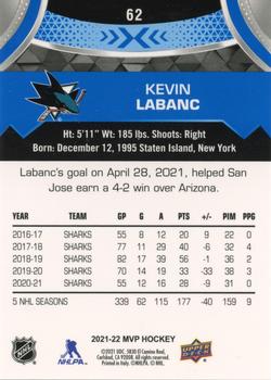 2021-22 Upper Deck MVP - Blue #62 Kevin Labanc Back