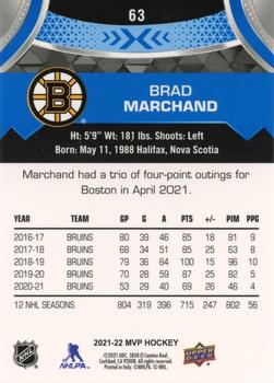 2021-22 Upper Deck MVP - Blue #63 Brad Marchand Back