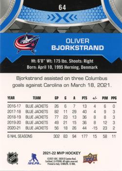 2021-22 Upper Deck MVP - Blue #64 Oliver Bjorkstrand Back