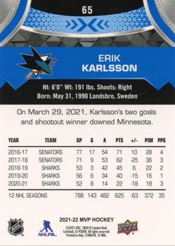 2021-22 Upper Deck MVP - Blue #65 Erik Karlsson Back