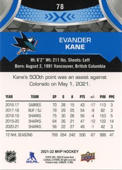 2021-22 Upper Deck MVP - Blue #78 Evander Kane Back
