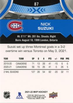 2021-22 Upper Deck MVP - Blue #87 Nick Suzuki Back