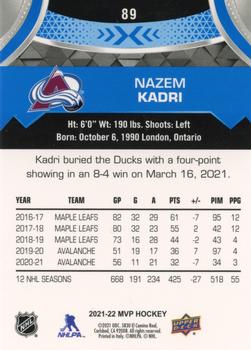2021-22 Upper Deck MVP - Blue #89 Nazem Kadri Back