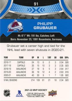 2021-22 Upper Deck MVP - Blue #91 Philipp Grubauer Back