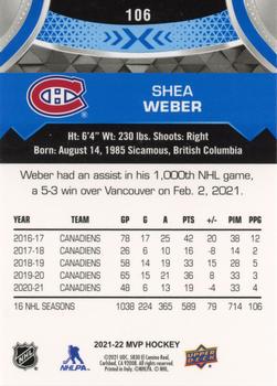 2021-22 Upper Deck MVP - Blue #106 Shea Weber Back