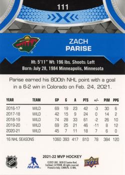 2021-22 Upper Deck MVP - Blue #111 Zach Parise Back