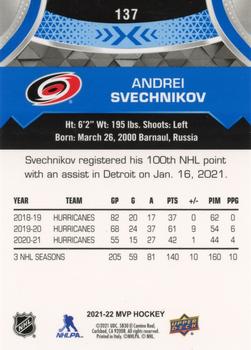 2021-22 Upper Deck MVP - Blue #137 Andrei Svechnikov Back