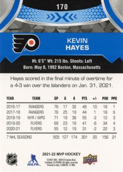 2021-22 Upper Deck MVP - Blue #170 Kevin Hayes Back