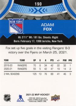 2021-22 Upper Deck MVP - Blue #190 Adam Fox Back
