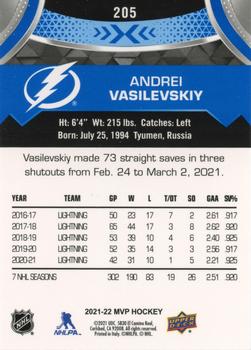 2021-22 Upper Deck MVP - Blue #205 Andrei Vasilevskiy Back