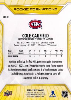 2021-22 Upper Deck MVP - Rookie Formations #RF-2 Cole Caufield Back