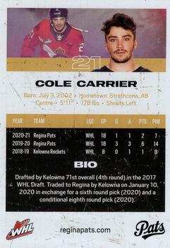 2021-22 Regina Pats (WHL) #8 Cole Carrier Back