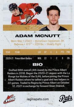 2021-22 Regina Pats (WHL) #9 Adam McNutt Back
