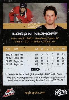 2021-22 Regina Pats (WHL) #13 Logan Nijhoff Back