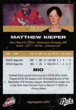 2021-22 Regina Pats (WHL) #14 Matthew Kieper Back