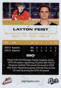 2021-22 Regina Pats (WHL) #20 Layton Feist Back