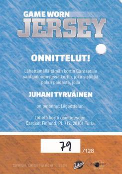 2015-16 Cardset Finland - Game Worn Jersey Series 2 Redemption #NNO Juhani Tyrväinen Back