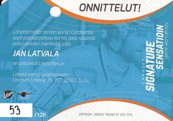 2015-16 Cardset Finland - Signature Sensations GWJ Series 1 Redemption #NNO Jan Latvala Back