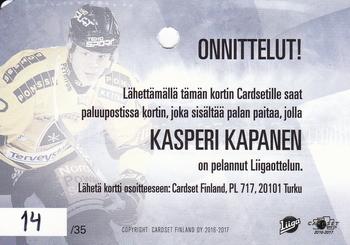 2016-17 Cardset Finland - Signature Champions Redemption #SC4 Kasperi Kapanen Back