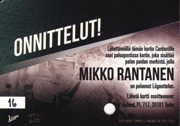 2017-18 Cardset Finland - Signature Sensation Game Worn Jersey Redemptions (Series One) #NNO Mikko Rantanen Back