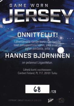 2018-19 Cardset Finland - Game Worn Jersey Series 2 Redemption #GWJ5 Hannes Björninen Back