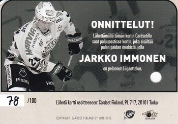 2018-19 Cardset Finland - Patch Series 1 Redemption #NNO Jarkko Immonen Back