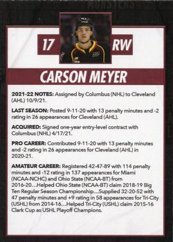 2021-22 Cleveland Monsters (AHL) #NNO Carson Meyer Back