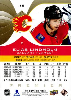 2020-21 Upper Deck Premier - Gold #18 Elias Lindholm Back