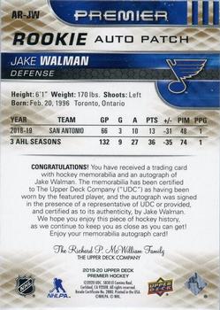 2020-21 Upper Deck Premier - 2019-20 Upper Deck Premier Update #AR-JW Jake Walman Back