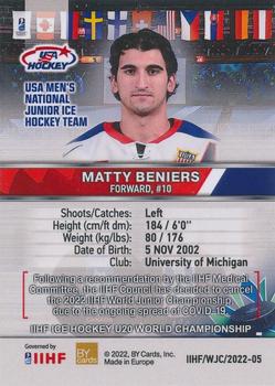 2022 BY Cards IIHF World Junior Championship (Unlicensed) #5 Matty Beniers Back